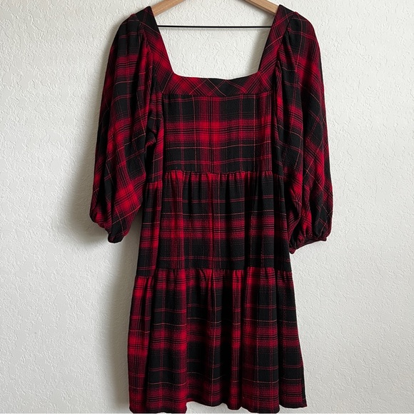 Maurices Red Black Plaid Babydoll Tiered Dress NWT S - Picture 5 of 9